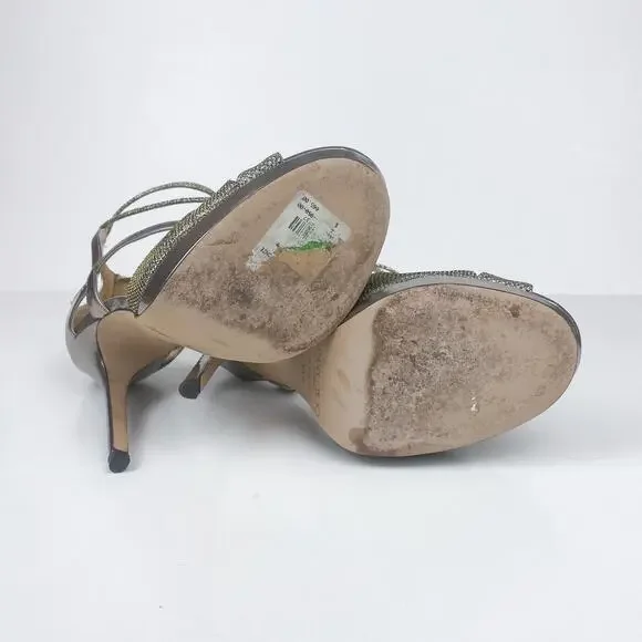 Jimmy Choo Metallic Sparkle & Leather Vermeil Caged Strappy Heel Sandals - Picture 10 of 10